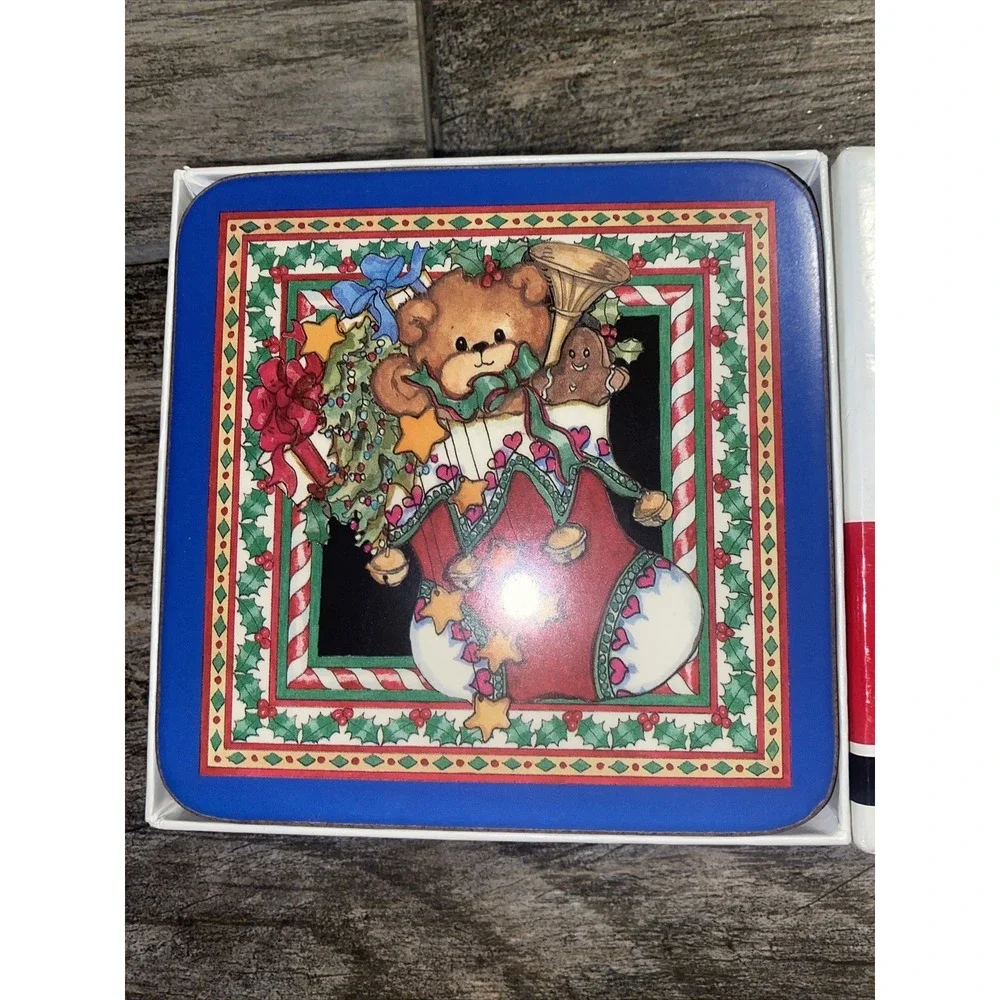 New In Box Pimpernel Christmas Bears Coasters Set‎ of 6 4.25